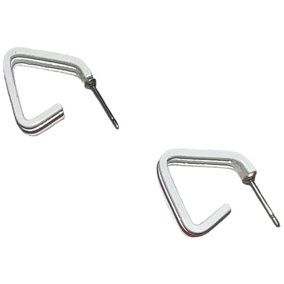 Vintage Angular Red & White Tri-Hoop Post Earrings 1980s Geometric Retro Jewelry - Picture 13 of 14